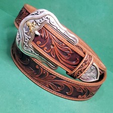 Tony Lama Mens Belt WESTERN TOOLED 1 3/8"C41514 NEW 44"AS PICTURED GORGEOUS/USA