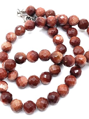 Vintage Goldstone Glass Shimmer Beaded Necklace Rust Red 18  Root Chakra Success