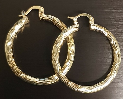 Round Hoop Creole Earrings 40mm Hoops 18k Yellow Gold Filled Womens Earrings - Picture 4 of 6