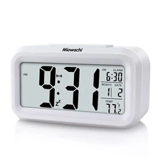Small Digital Alarm Clock White Battery Operated for Bedrooms Desk Table Beside