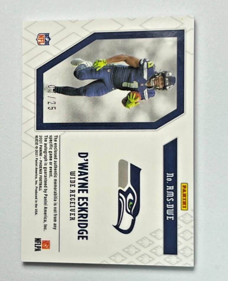 2023 Panini Phoenix D'WAYNE ESKRIDGE RC Yellow Prizm Patch AUTO RPA 07/25 - Image 2 of 2