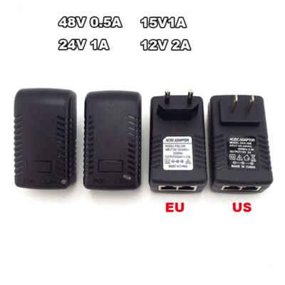 12V 2A Wall Plug POE Ethernet Injector Adapter IP Phone/Camera Power Supply 48V