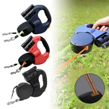 Retractable Reflective Dual Pet Leash Lead 360° Swivel Double Walking Leash TR