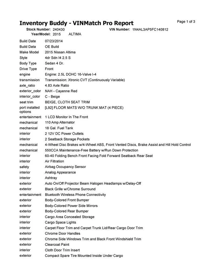 Used Speedometer Gauge fits: 2015 Nissan Altima cluster 2.5L 4 cylinder MPH Grad - Изображение 2 из 4