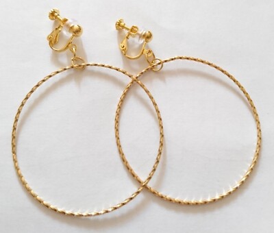 Zarte Creolen Ohrclips Clips goldf Anklipsen ohne Ohrlöcher 1 Paar 6,2 cm lang