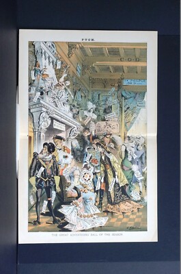 Great Advertising Ball 1883 VANDERBILT ANTIQUES FASHION JEWELS BARGAINS Puck Art