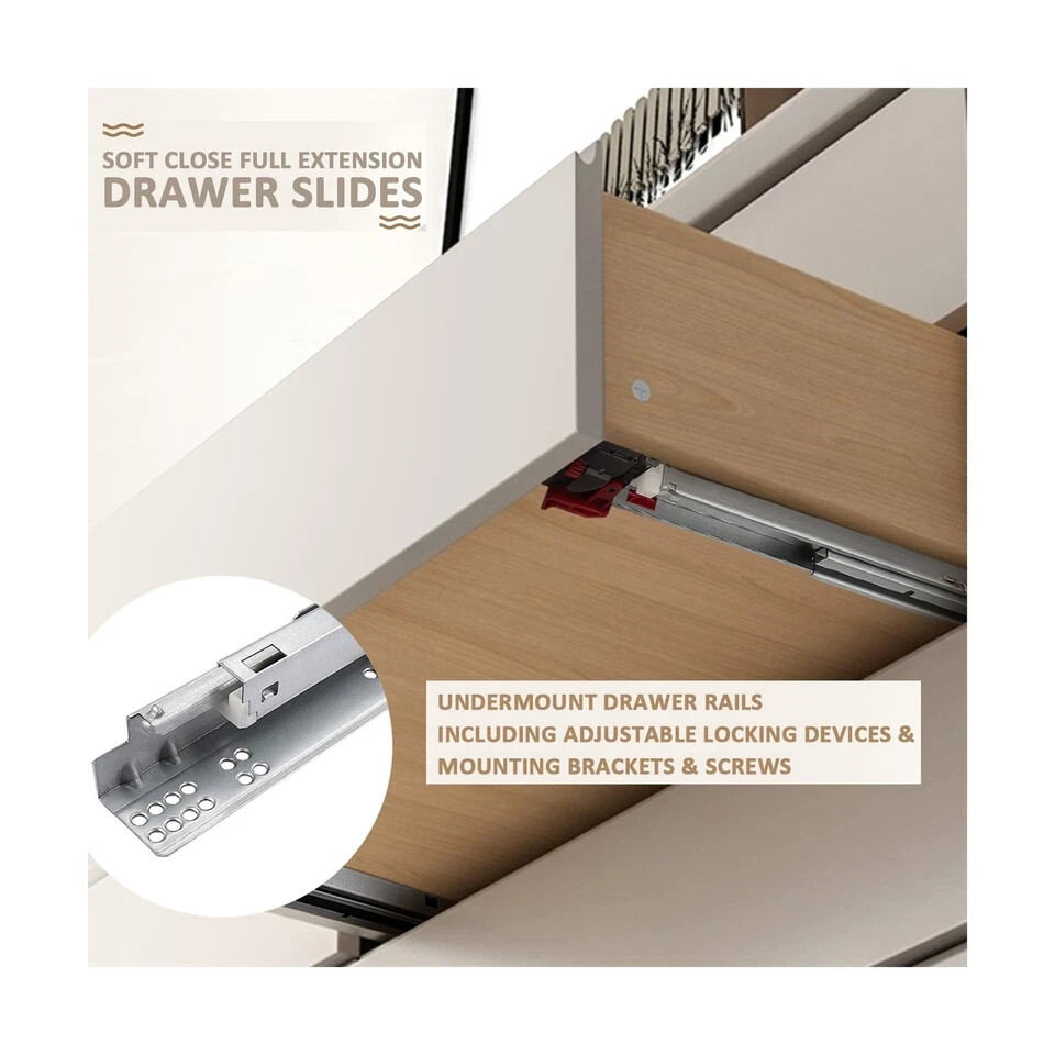 knobelite 1 Pair 21"  Undermount Drawer Slides, Self Soft Close Full Extenable