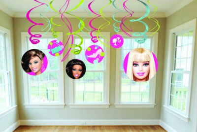 BARBIE All Doll'd Up birthday party hanging swirl DANGLING Foil
