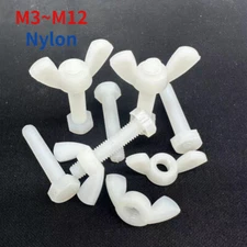 HEXAGON HEAD SET SCREWS BOLTS AND WING BUTTERFLY NUTS WHITE NYLON M3 - M12
