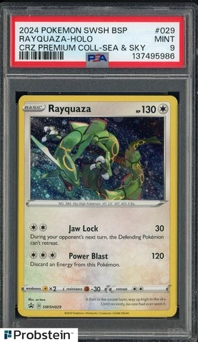 2024 Pokemon SWSH BSP CRZ Premium Coll Sea & Sky #029 Rayquaza - Holo PSA 9
