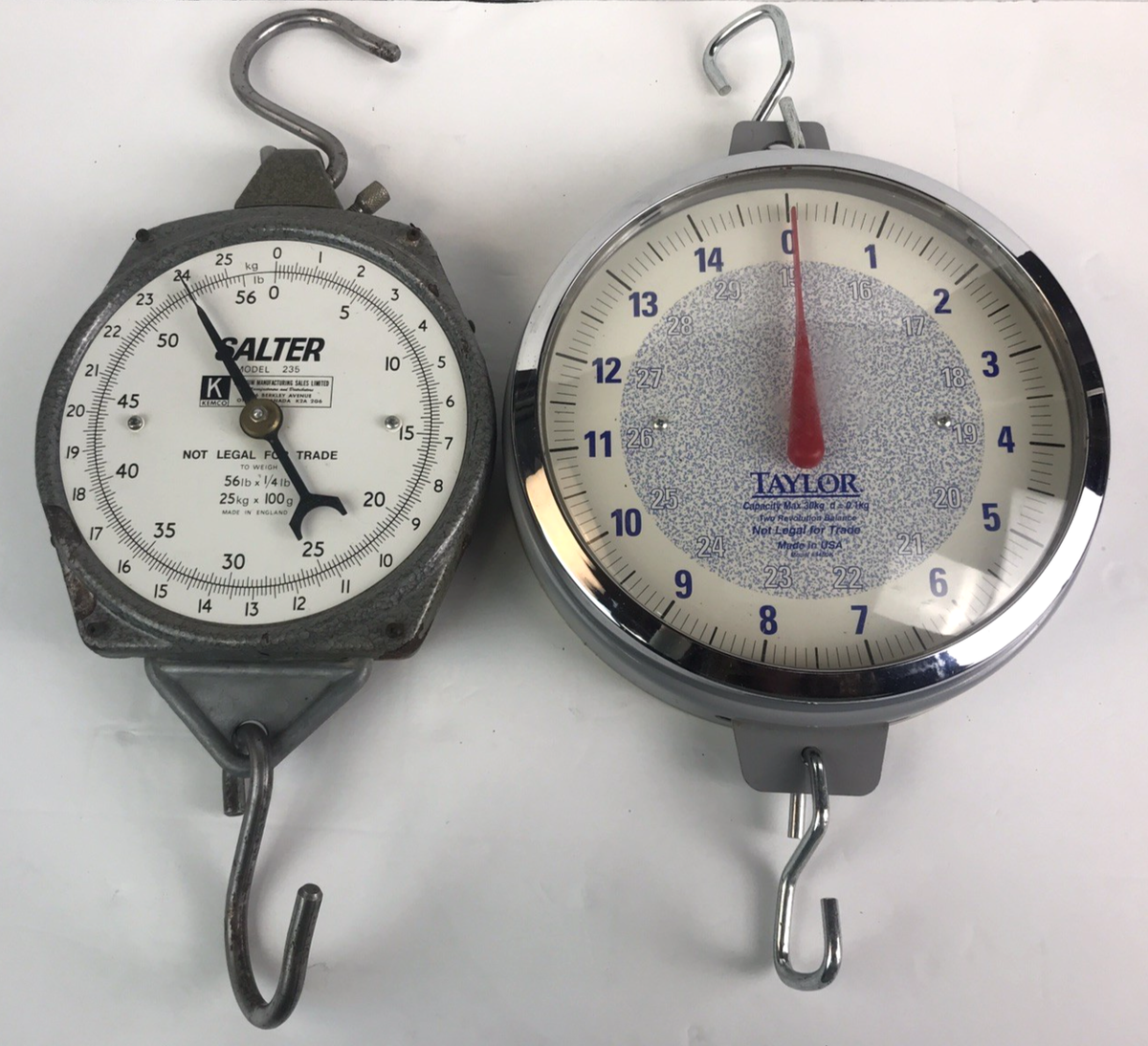 SALTER 235 25kg 56 lb & TAYLOR 3460K 30kg Hanging Scales Pair Of