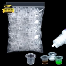 200 Plastic Tattoo Ink Caps - Mix Size Ink Caps for Tattooing Non-Spill Tintas P