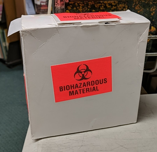 Therapak Biohazardous Material Labels 3x2'', Roll of 1000, Partially Used