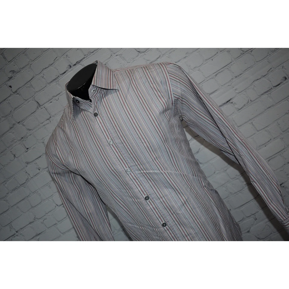 Camisa de vestir Paul Smith London para hombre talla XL calce clásico púrpura a rayas hecha en Italia Foto 3 de 4