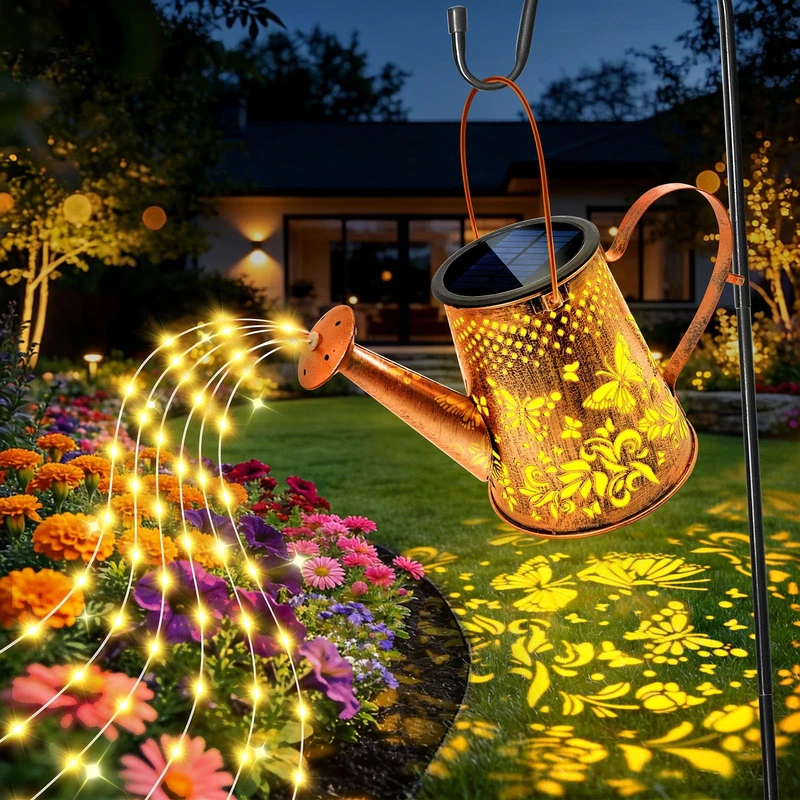 Solar Watering Can Lantern Lights Outdoor Butterfly