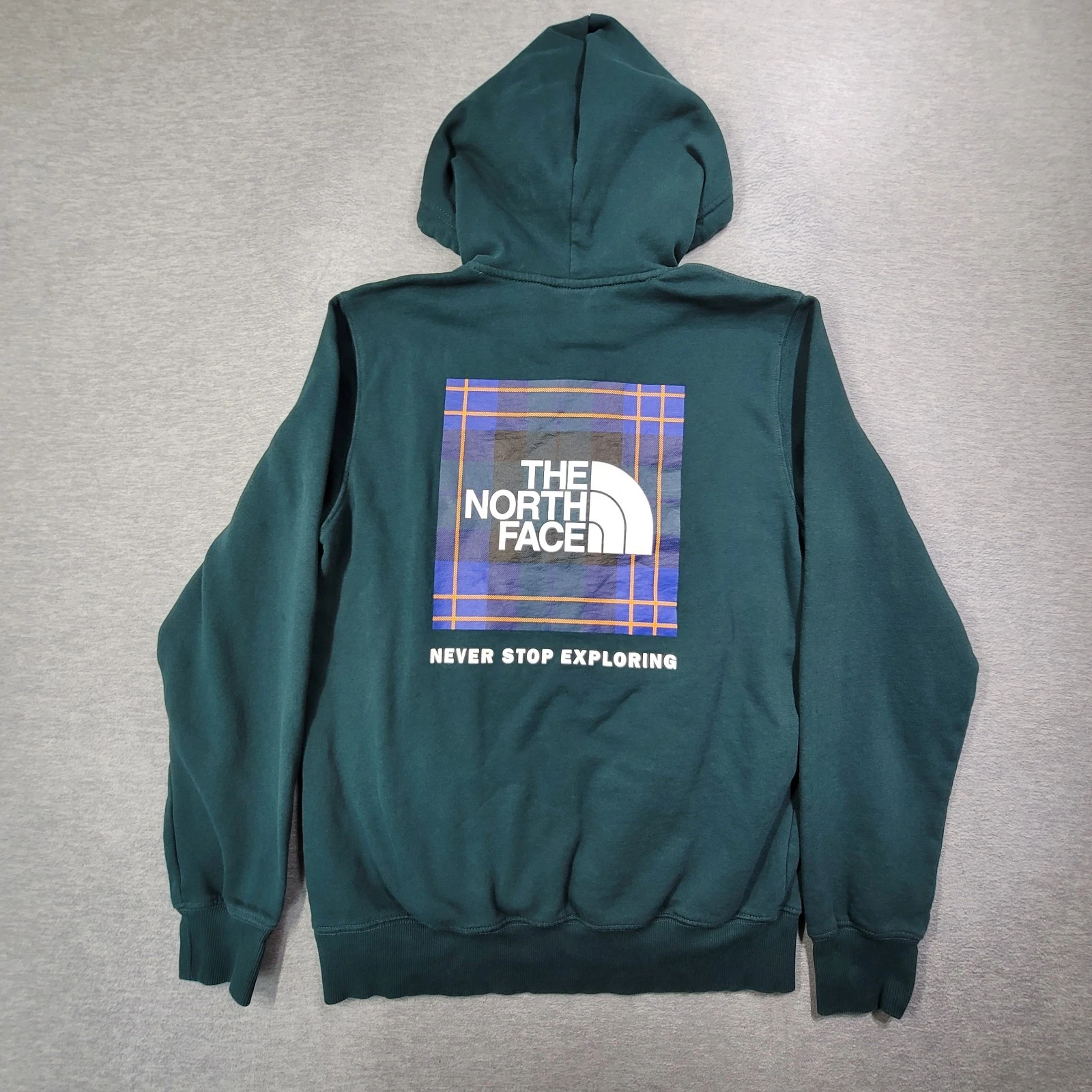 The North Face Hoodie Mens Small Green Fleece Stretch Drawstring Casual Logo