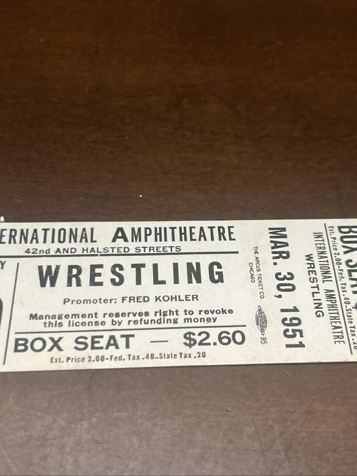 Boleto completo de lucha libre NWA partido por el título Chicago 30 de marzo 1951 LOU TESZ enanos Foto 3 de 4