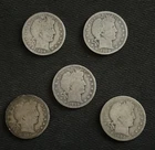 [Lot of 5] BARBER HALF DOLLARS .50  90% Silver $2.50 Face Value