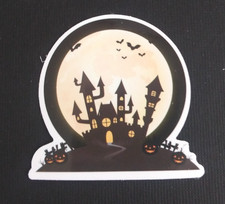 Spooky Haunted House Under Full Moon Halloween Sticker 2.25" x 2.38" O 