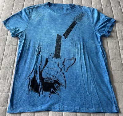 John Varvatos Star USA Men's Stone Wash Blue Broken Guitar Graphic Tee XL NWOT