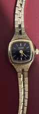 Vintage Citizen CQ Watch Women Gold Tone Black Dial 5920-550150 17mm