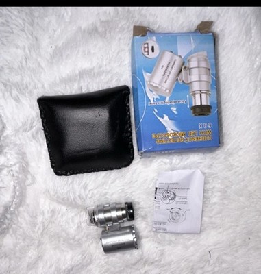 60X Currency Detecting LED Pocket Microscope Loupe Magnifier w/ Case, Silver