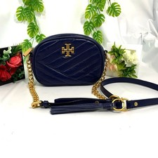 TORY BURCH Kira Chevron Shoulder Bag Navy Quilted Design Used