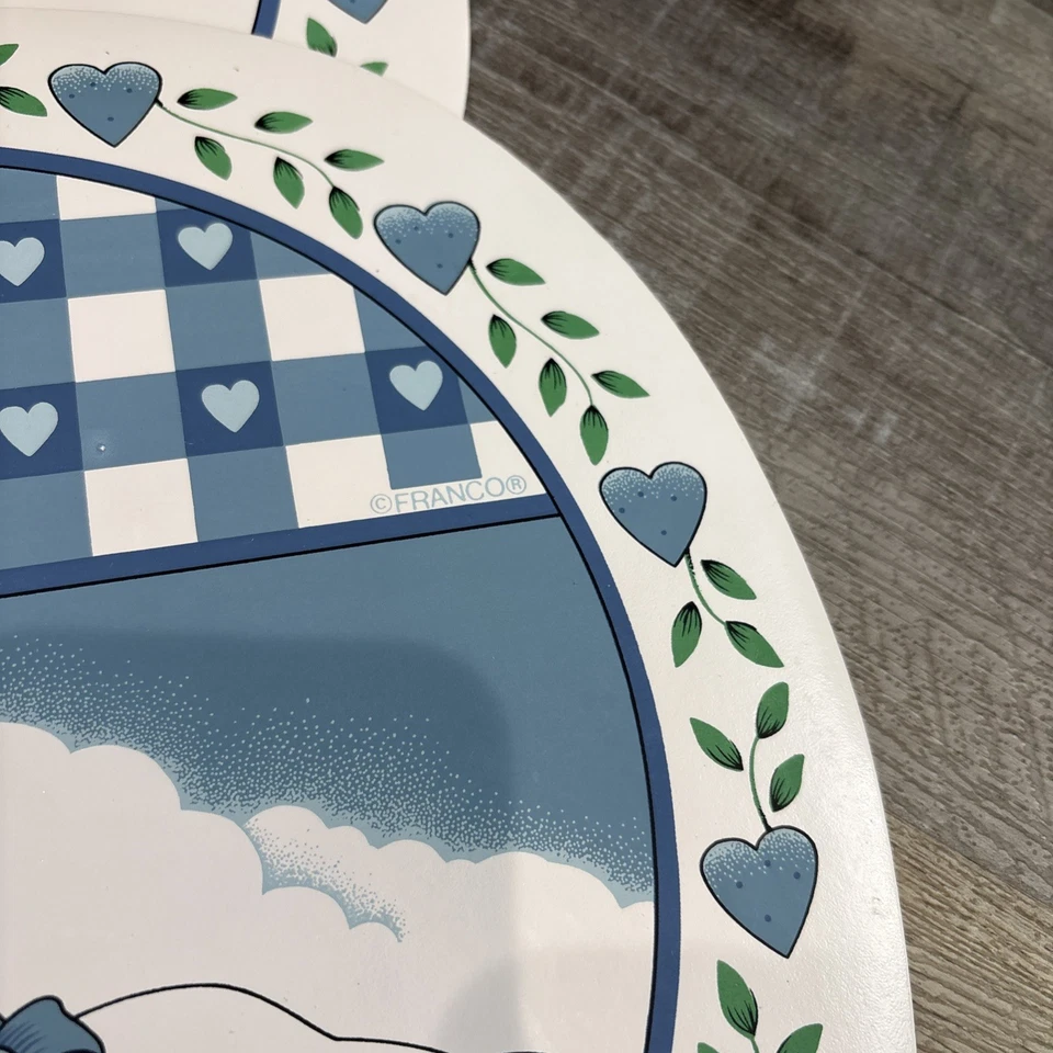 Vintage Set 3 Vinyl Placemats Duck Hearts Geese Goose Blue Franco Country READ - Image 3 of 4