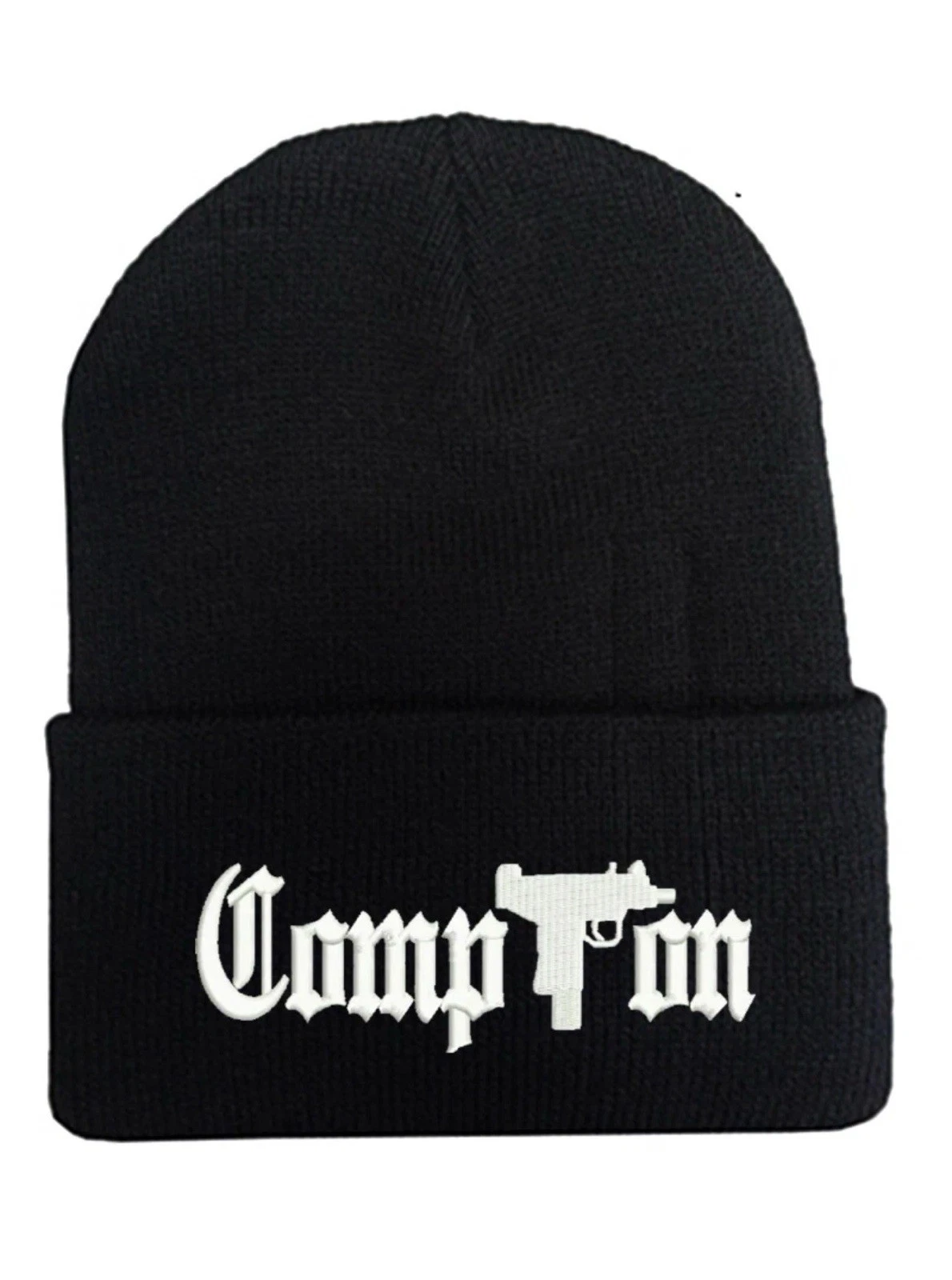 Compton Gun BEANIE HAT (BLACK WITH WHITE LOGO) Free Shipping USA