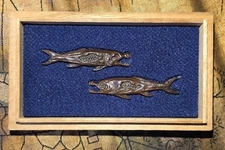 19th C.  LARGE FISH SALMON MENUKI  - Japanese Samurai Sword  Tsuba Fuchi Kashira