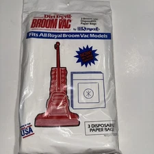 Dirt Devil Broom Vac 3 Disposable Paper Bags Fits All Royal Broom Vac Models