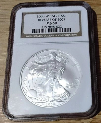 2008 W Eagle $1 Reverse of 2007, Burnished American Silver Eagle, NGC MS 69