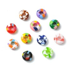 60x European Acrylic Beads Rondelle Printed Large Hole Bead for Necklace Jewelry