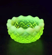 Vaseline Opalescent Uranium Glass ~ PINEAPPLE Open Salt Cellar Dip Dish UV Glow
