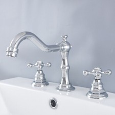Polished Chrome Brass Bathroom Vanity Sink 3-Hole Two Handles Widespread Faucet