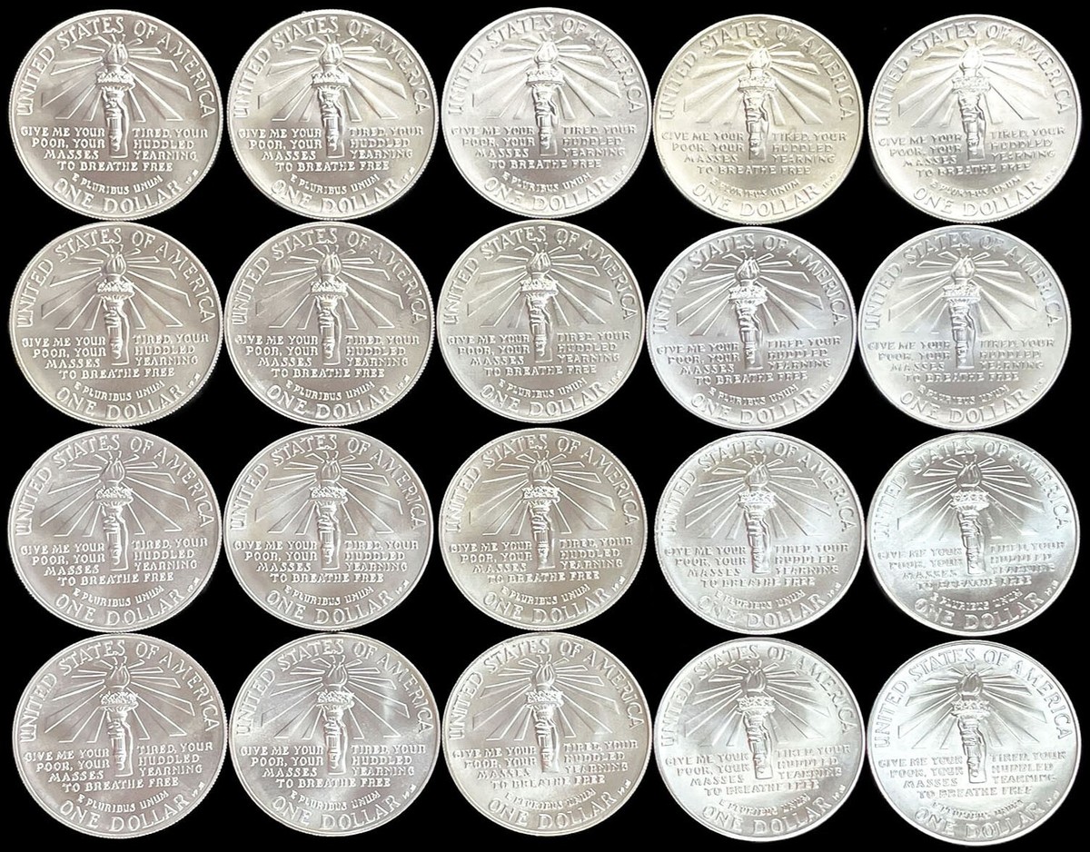 20) 1986 P ELLIS ISLAND SILVER $1 DOLLAR BRILLIANT UNC