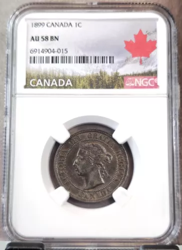 1899 CANADA 1 CENT 1C QUEEN VICTORIA NGC AU 58 BN GOOD EYE APPEAL