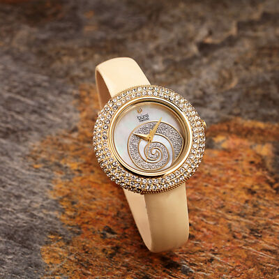 Women's Burgi BUR209YG Swarovski Crystal Diamond Sparkle Blush Leather Watch  