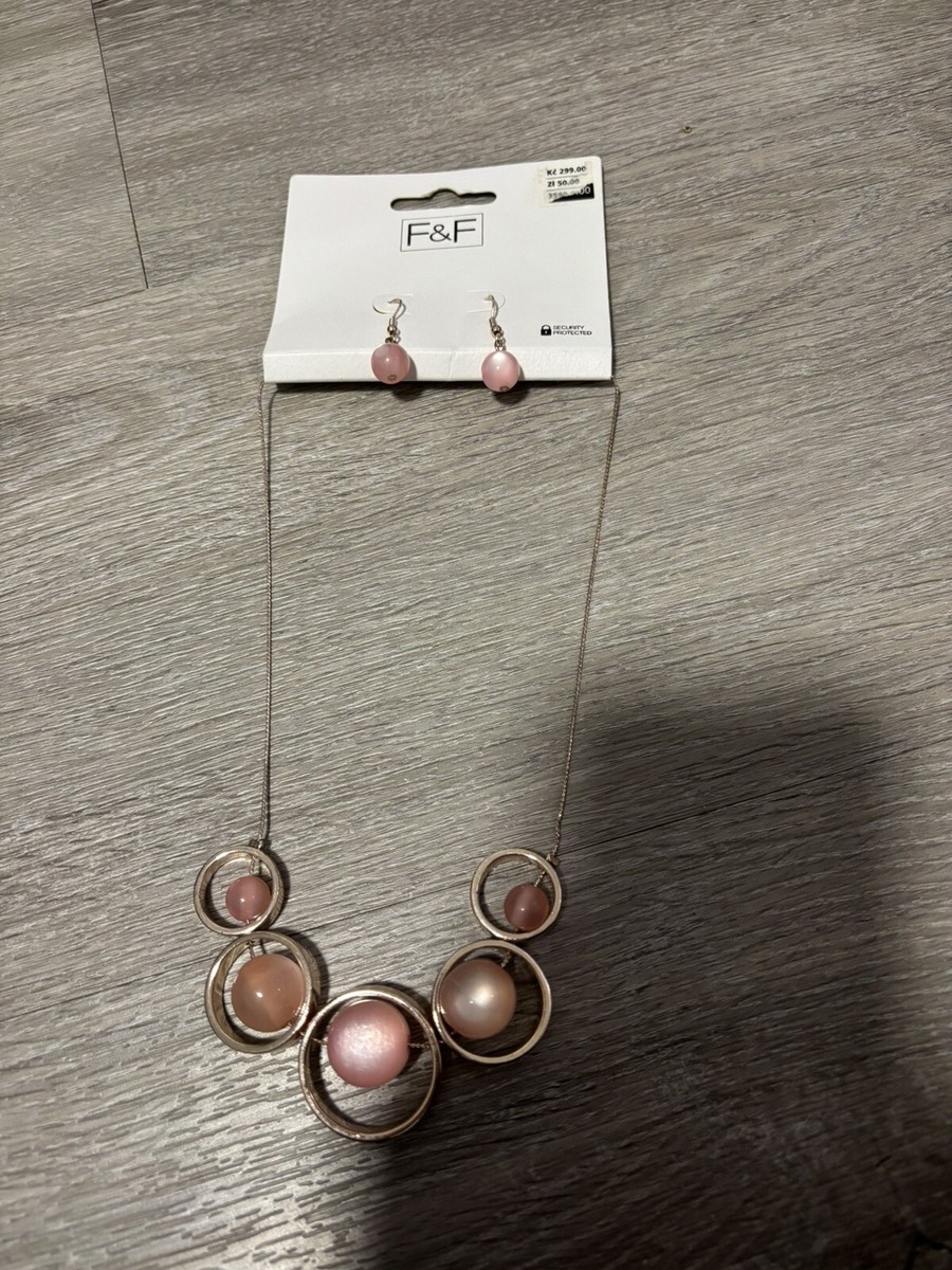 Women's Necklace Earrings Jewellery Gift Set F&F Pink Pearls