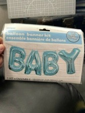 Baby Shower Party Blue Foil Letters Air fill Hanging Banner Boy Balloons 14" New