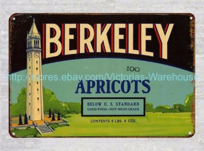 garage design ideas Apricots label Berkeley brand metal tin sign