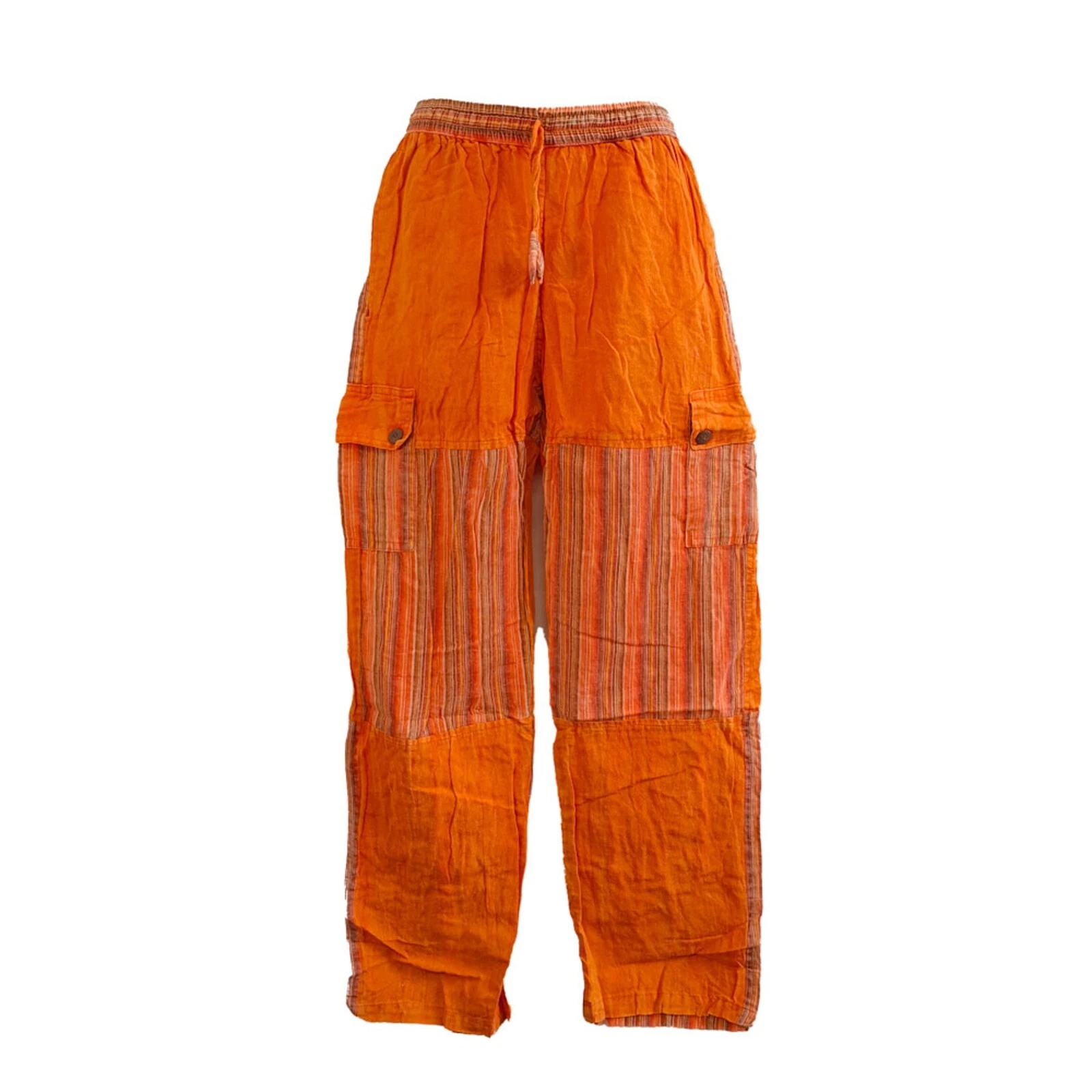 Mens Orange Hippie Pants Cargo Cotton Stonewash Boho Unisex Summer Fun Bohemian