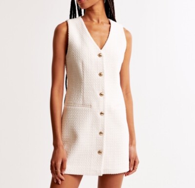 NWT Abercrombie & Fitch The Mara Tweed Vest Mini Dress Ivory Size XS Petite  | eBay