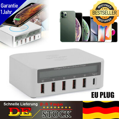 Multiport Quick USB Charger Station With Wireless Ladegerät LCD Display EU