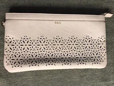 RALPH LAUREN Chantilly II Laser Cut Perforated Clutch Pouch Blush/Pink 10 X5.5 