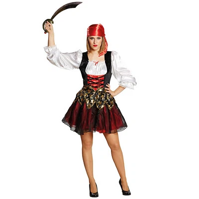 MOTTOLAND DAMEN PIRATEN KOSTÜM Karneval Fasching Piratin Karibik Seeräuber Kleid + Bandana