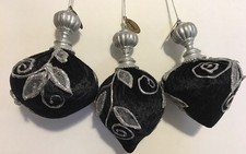 Katherine's Collection Black  Silver Ornaments Set Of 3 NOS
