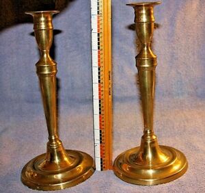 Antique pair of late 19th century beehive pushup brass candlesticks brass candlesticks