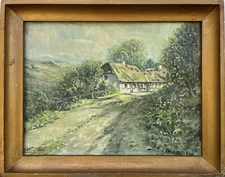 Impressionist Viggo Stender Summer Landscape with Farm Oil Painting 1942 