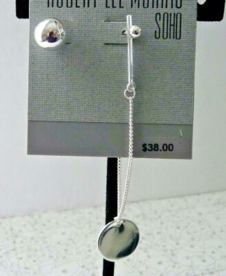 Mix It Up! Robert Lee Morris Silver Plated Ball Stud Disc On Chain DangleEarring